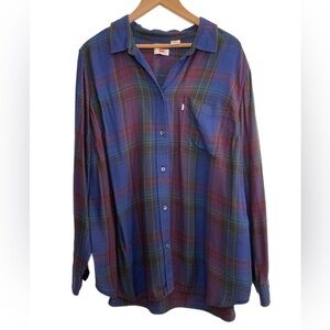 Levi’s boyfriend got super soft plaid long sleeve button up shirt jacket shacket